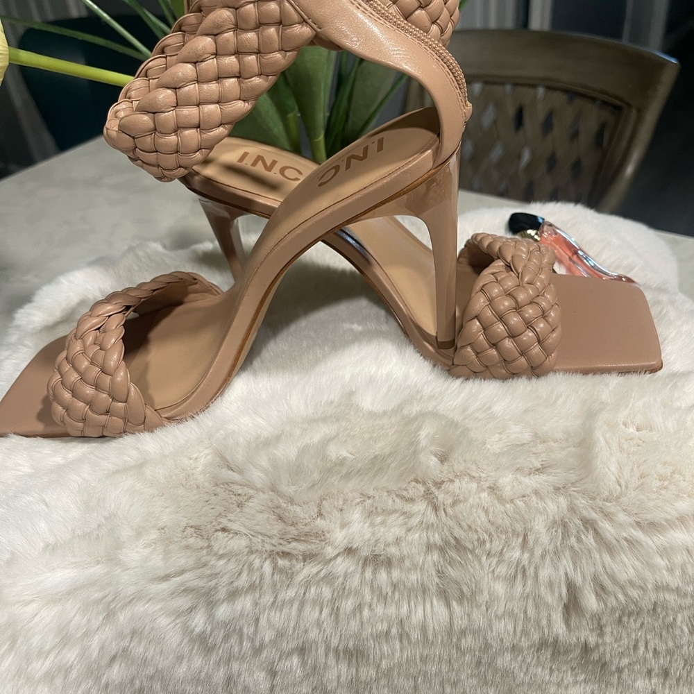 Butter Braided Strap Heeled Sandals in Nude Tan